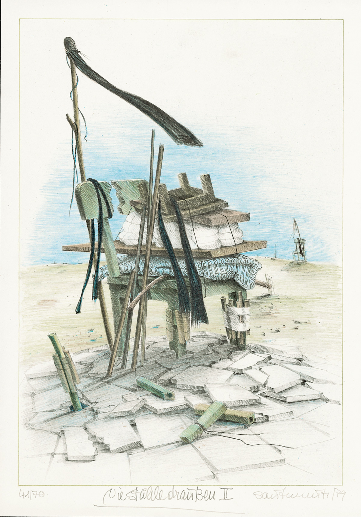 Die Stuehle draussen III, 1979, Lithographie, 31x25cm