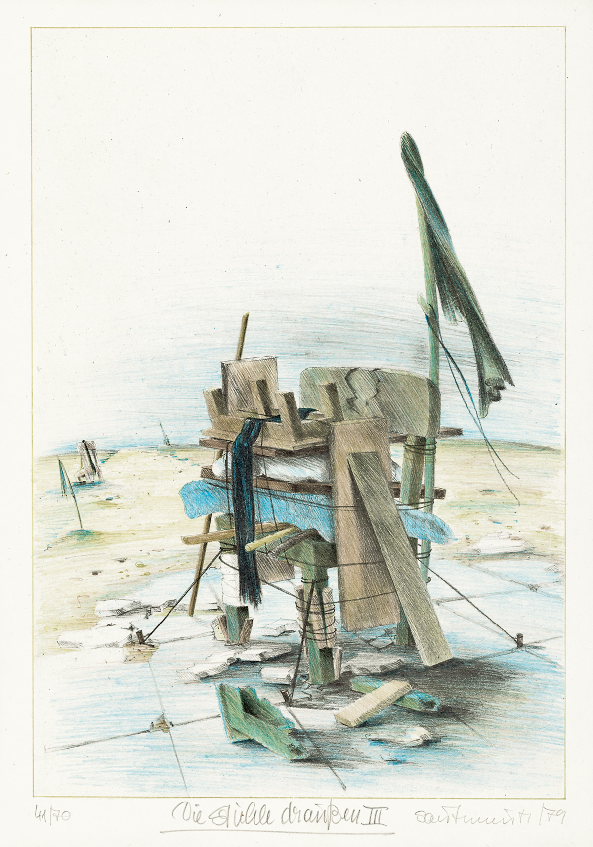 Die Stuehle draussen IV, 1979, Lithographie, 31x25cm