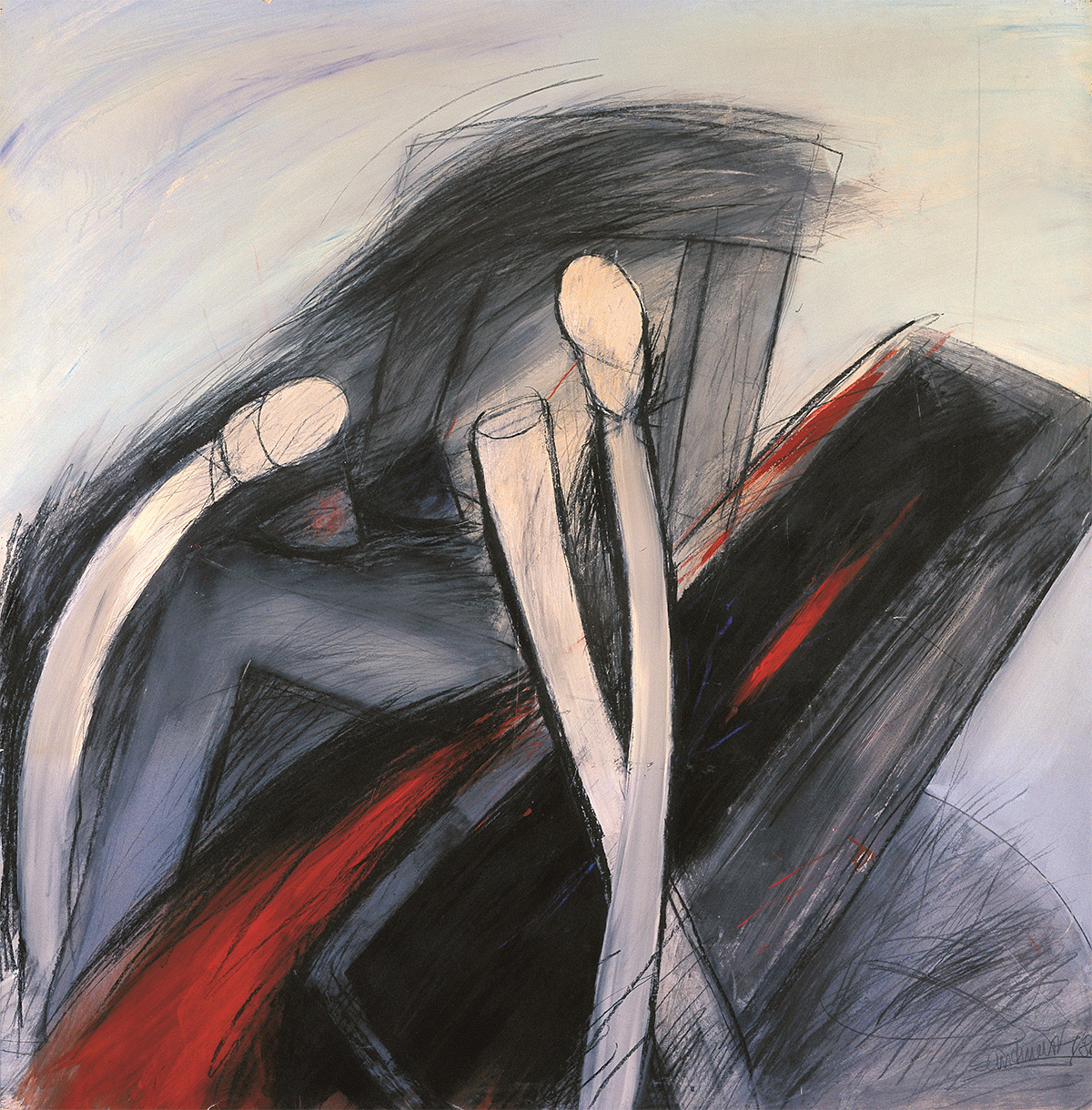 Stuhl mit Schrein, 1987, Acryl Kreiden auf Papier, 129x129cm